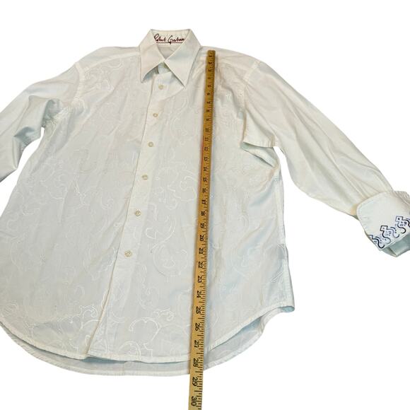 Robert Graham White Mens Embroidered Blue Flip Cuff Button Up Long Sleeve Shirt - Picture 3 of 11